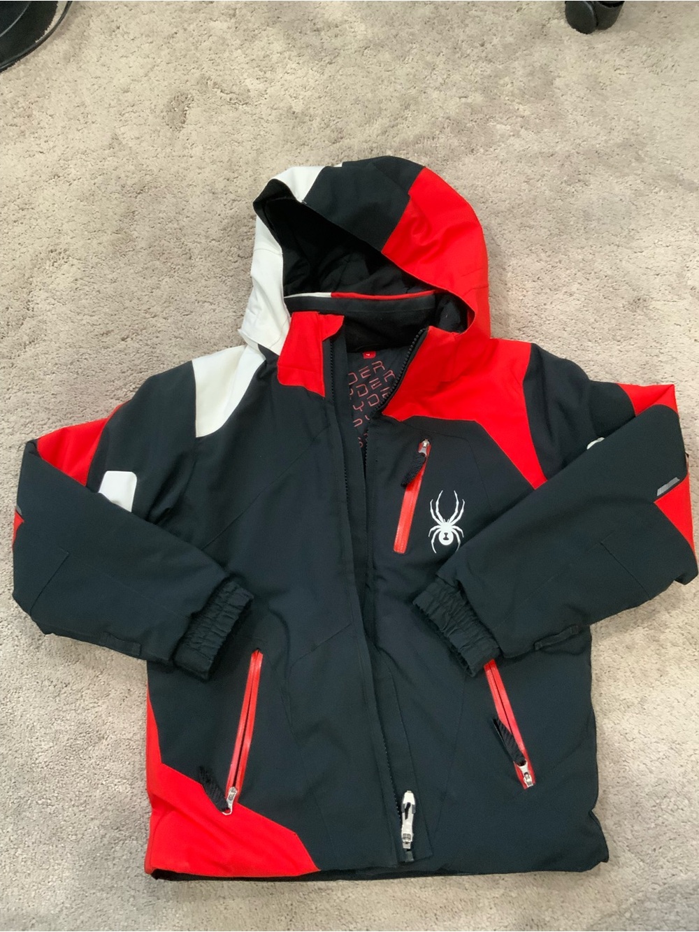 Spyder Red, Black & White Kids Hooded Snow Jacket